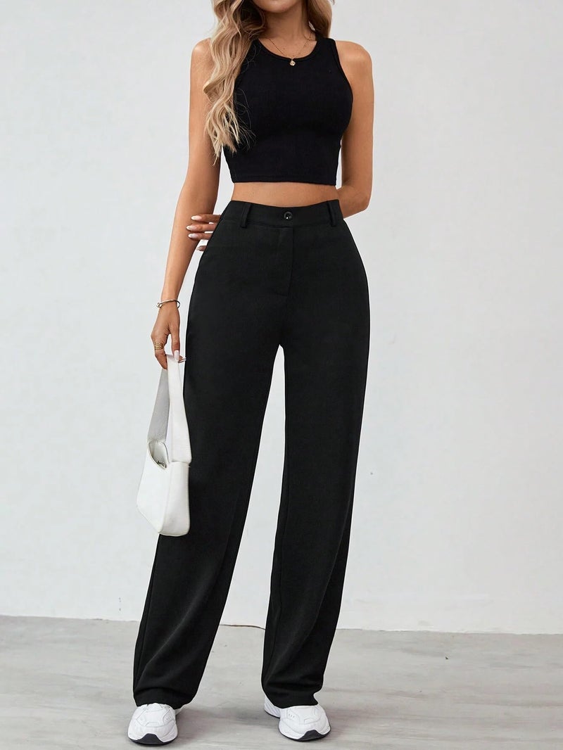 Toochki Trousers for Woman Pants Women's Formal Office Korean | Black Track Pant | Straight | Cotton Spandex Stretchable Trouser | High-Waisted Bottom Wear - Image 3