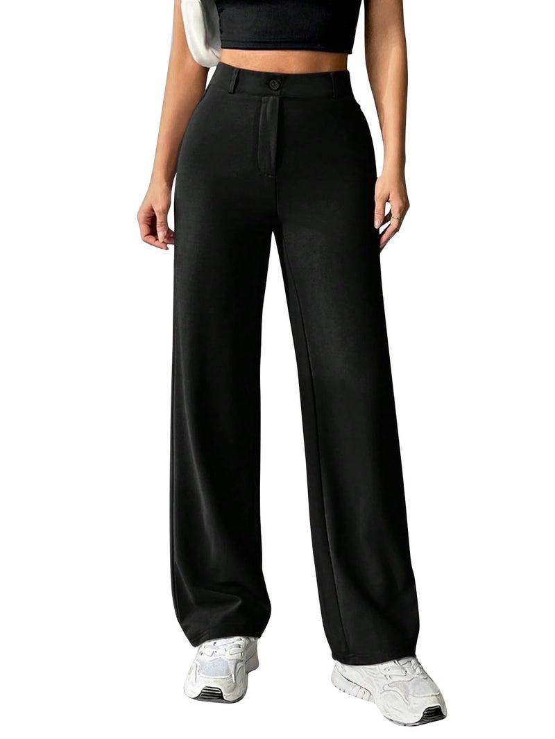 Toochki Trousers for Woman Pants Women's Formal Office Korean | Black Track Pant | Straight | Cotton Spandex Stretchable Trouser | High-Waisted Bottom Wear - Image 1