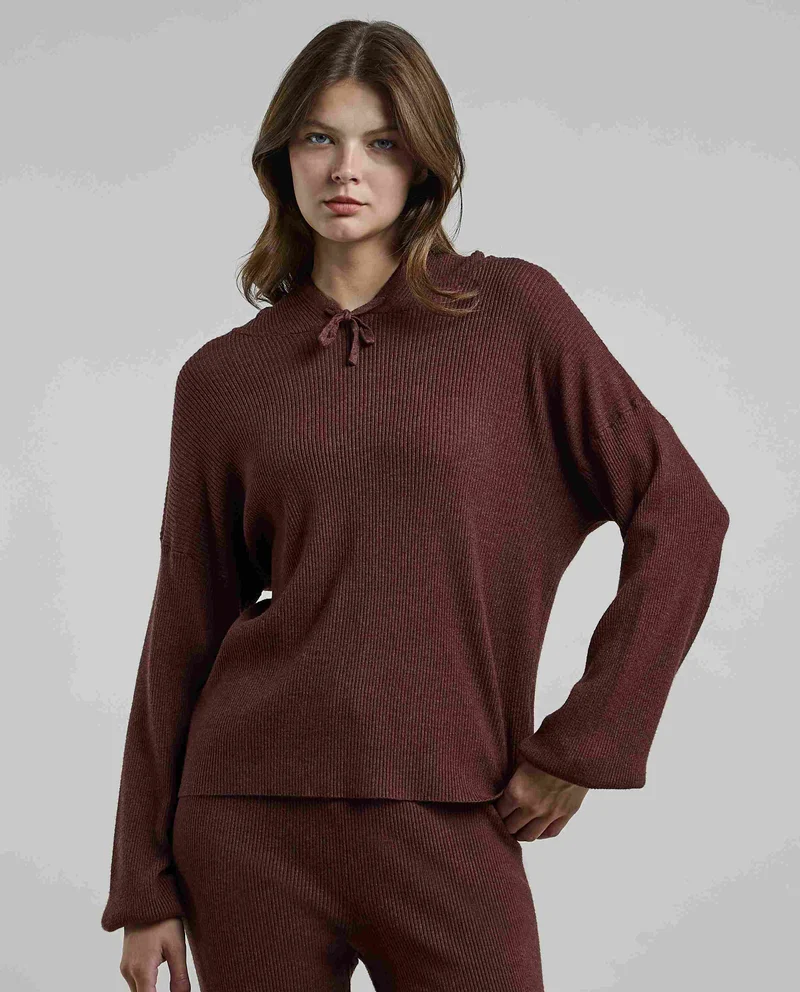 أر أند بي Ribbed Hooded Top with Long Sleeves