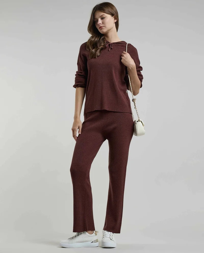 أر أند بي Ribbed Hooded Top with Long Sleeves