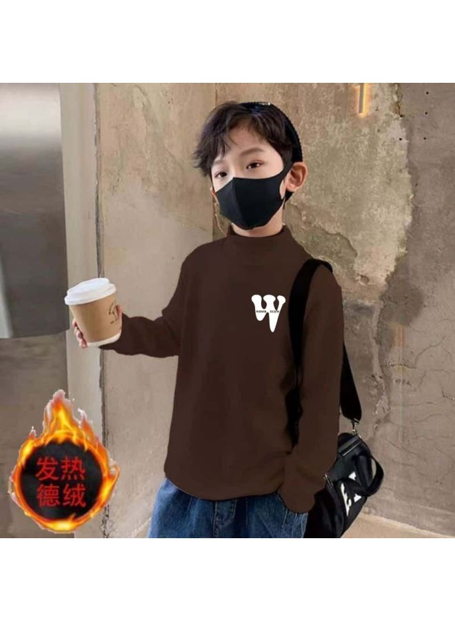 Boys' Double-sided Thermal Half-high Collar Base Shirt For Older Children, New Stylish And Handsome Autumn And Winter Long-sleeve T-shirt