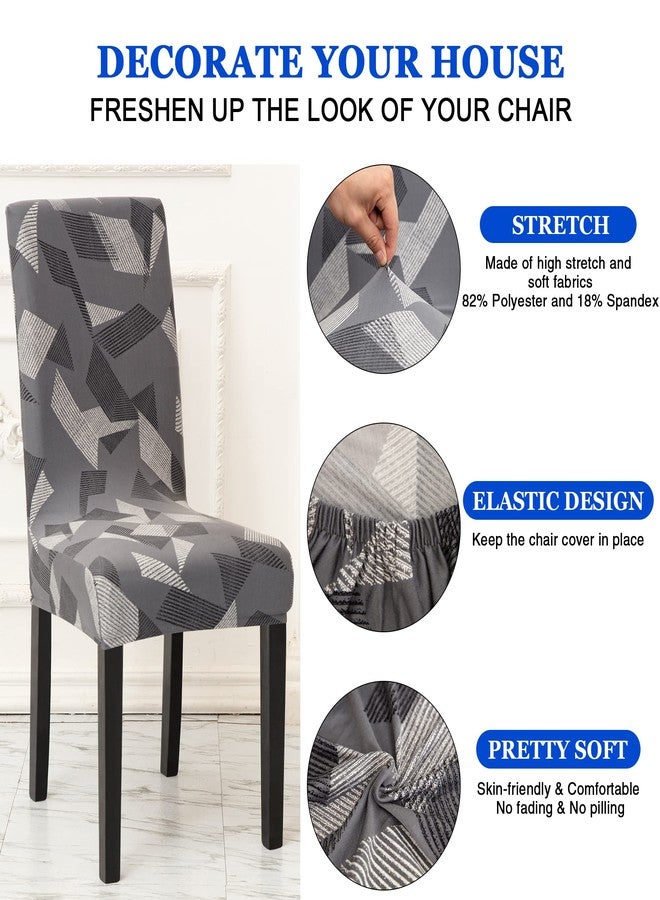 Sufdari Chair Covers,Stretch Dining Room Chair Cover,Soft Parsons Chair Slipcover,Spandex Removable Seat Covers for Kitchen Chairs-Grey Triangle,Set of 4 - Image 5