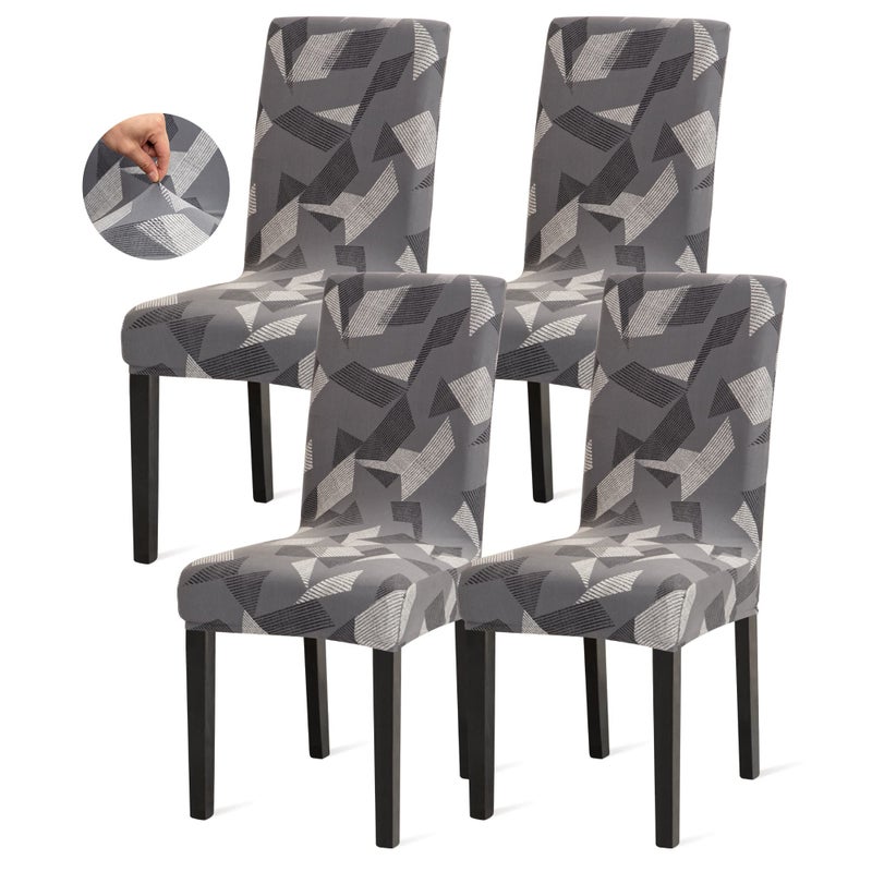 Sufdari Chair Covers,Stretch Dining Room Chair Cover,Soft Parsons Chair Slipcover,Spandex Removable Seat Covers for Kitchen Chairs-Grey Triangle,Set of 4 - Image 1