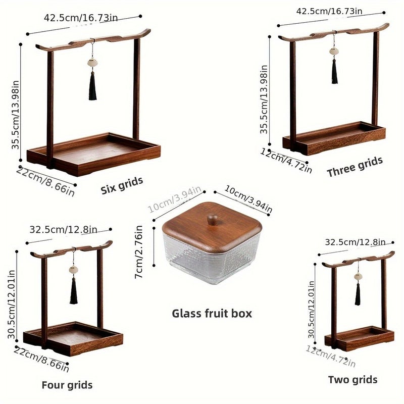 New 4 Compartment Walnut Pull Out Tray With Wooden Handle Lid Glass Fruit Plate For Snacks Nuts Desserts Suitable For Restaurants Hotels And Parties - Image 3