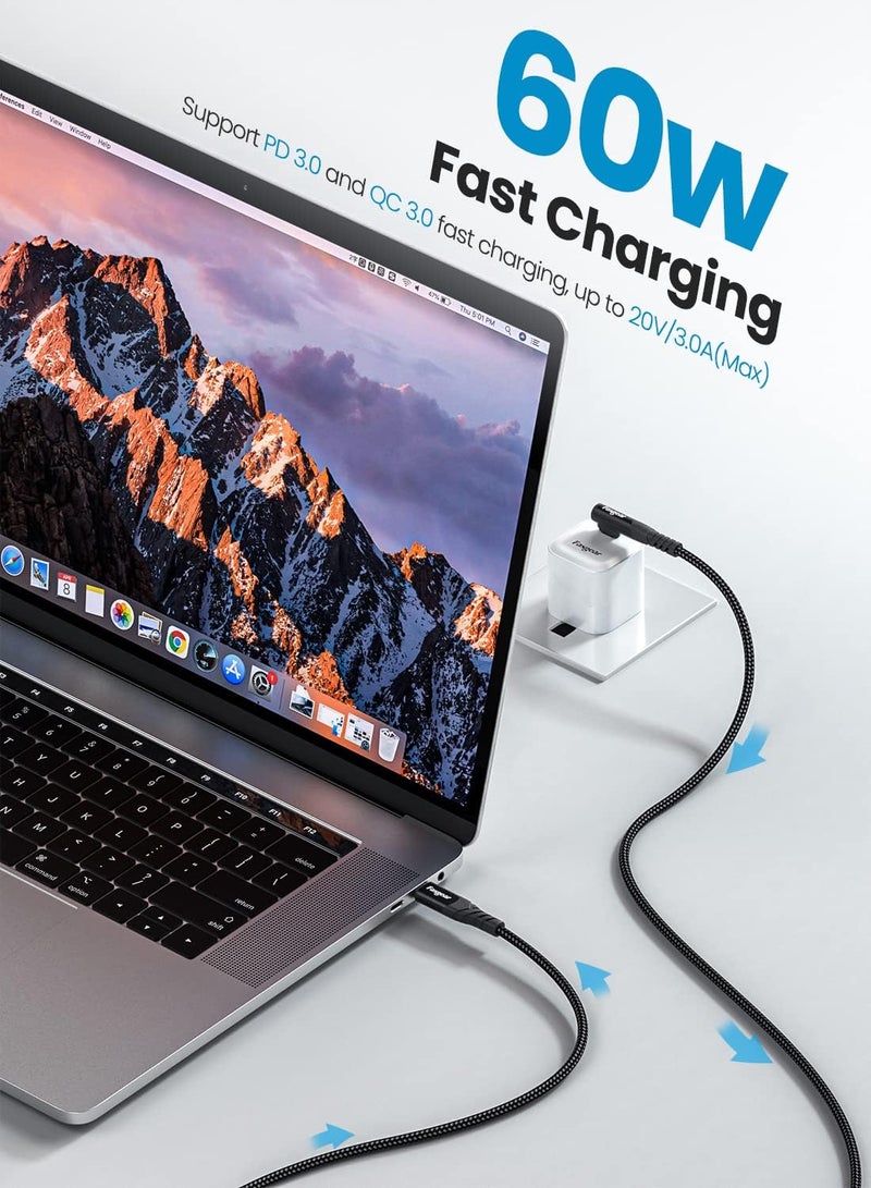 فاسجير كابل فاسجير من USB-C إلى USB-C، 1 متر 60 واط، نوع C إلى نوع C بزاوية قائمة 90 درجة، سريع الشحن PD، متوافق مع جالاكسي S22 S21 S20 ماك بوك آي باد برو آي باد إير (3 قدم، أسود) - Image 3