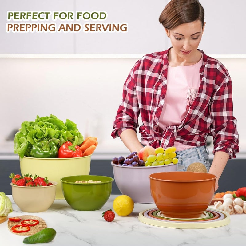 Greentainer Plastic Mixing Bowls Set with Lids, Nesting Bowls for Prepping, Serving, Cooking & Baking, Large Mixing Salad Bowl for Kitchen, Reusable, Dishwasher & Microwave Safe, Set of 5(Olive-green) - Image 3