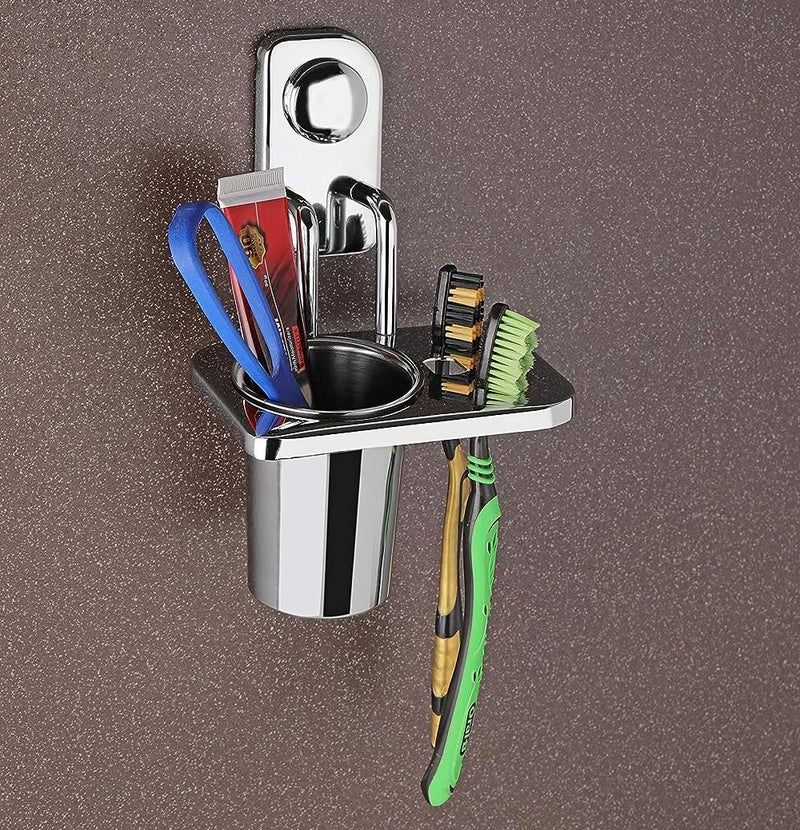 iSTAR Stainless Steel Wall Mounted Tumbler Holder for Bathroom and Wash Basin Toothbrush Holder with Chrome Finish - Image 1