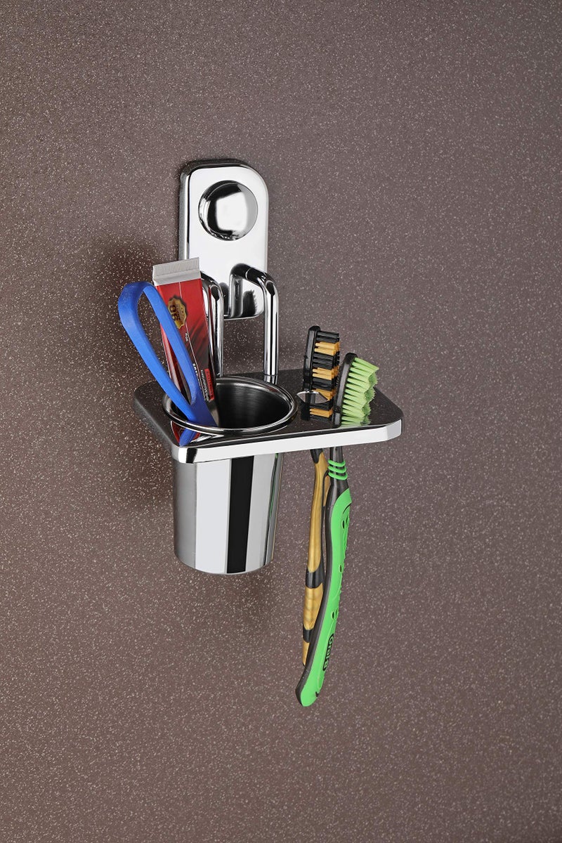 iSTAR Stainless Steel Wall Mounted Tumbler Holder for Bathroom and Wash Basin Toothbrush Holder with Chrome Finish - Image 2