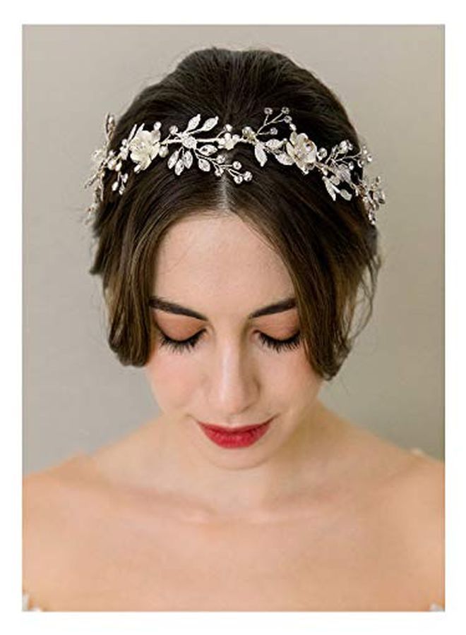SWEETV Flower-Leaf Bridal Headpieces For Wedding Hair Band For Brides Headband Rhinestone Wedding Headband Silver Flower Girl Bridesmaid Hair Vine - Image 1