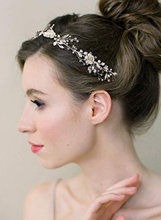 SWEETV Flower-Leaf Bridal Headpieces For Wedding Hair Band For Brides Headband Rhinestone Wedding Headband Silver Flower Girl Bridesmaid Hair Vine - Image 2