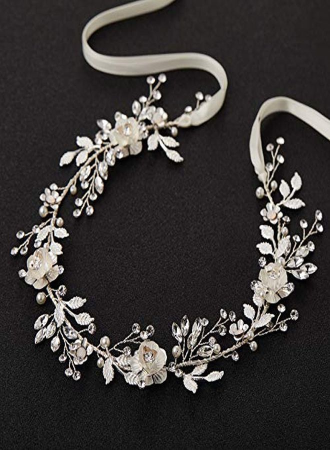 SWEETV Flower-Leaf Bridal Headpieces For Wedding Hair Band For Brides Headband Rhinestone Wedding Headband Silver Flower Girl Bridesmaid Hair Vine - Image 4
