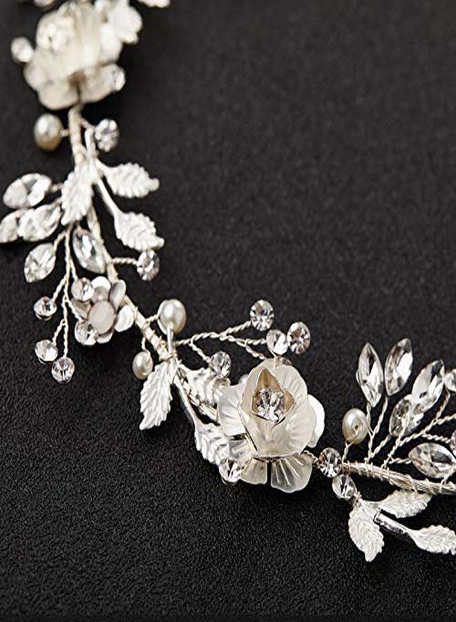 SWEETV Flower-Leaf Bridal Headpieces For Wedding Hair Band For Brides Headband Rhinestone Wedding Headband Silver Flower Girl Bridesmaid Hair Vine - Image 5