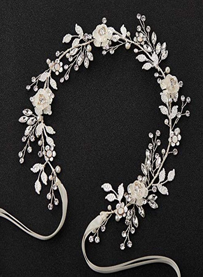 SWEETV Flower-Leaf Bridal Headpieces For Wedding Hair Band For Brides Headband Rhinestone Wedding Headband Silver Flower Girl Bridesmaid Hair Vine - Image 3