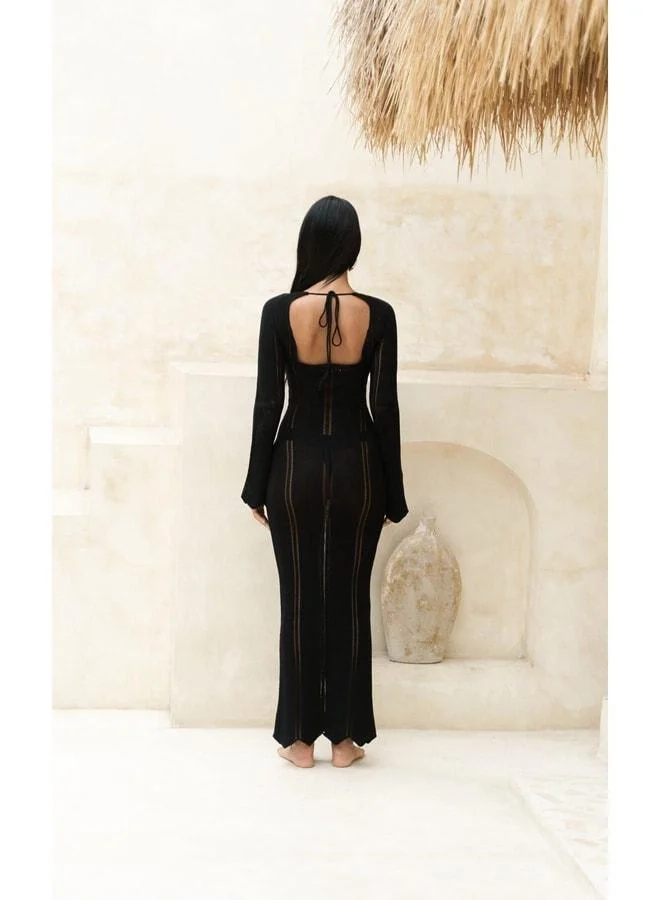 Bohemai  Paulina Lace‑Patterned Black Knit Dress for Women | Best Price UAE