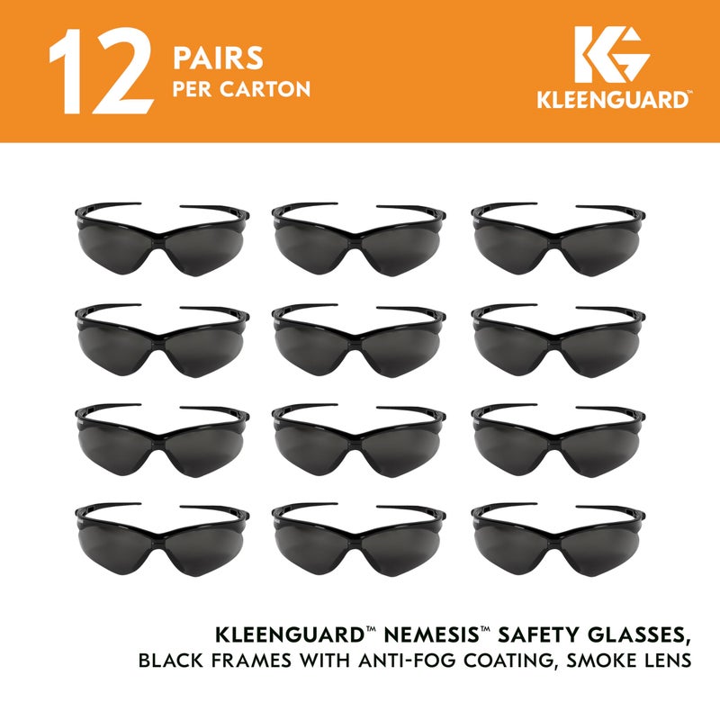 KleenGuard™ V30 Nemesis™ Safety Glasses (22475), with Anti-Fog Coating, Smoke Lenses, Black Frame, Unisex Sunglasses for Men and Women (Pack of 12) - Image 2