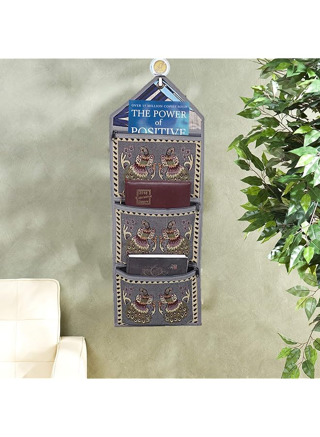 Kuber Industries Cotton 1 Piece Wall Hanging Magazine Letter Holder Grey - Image 1