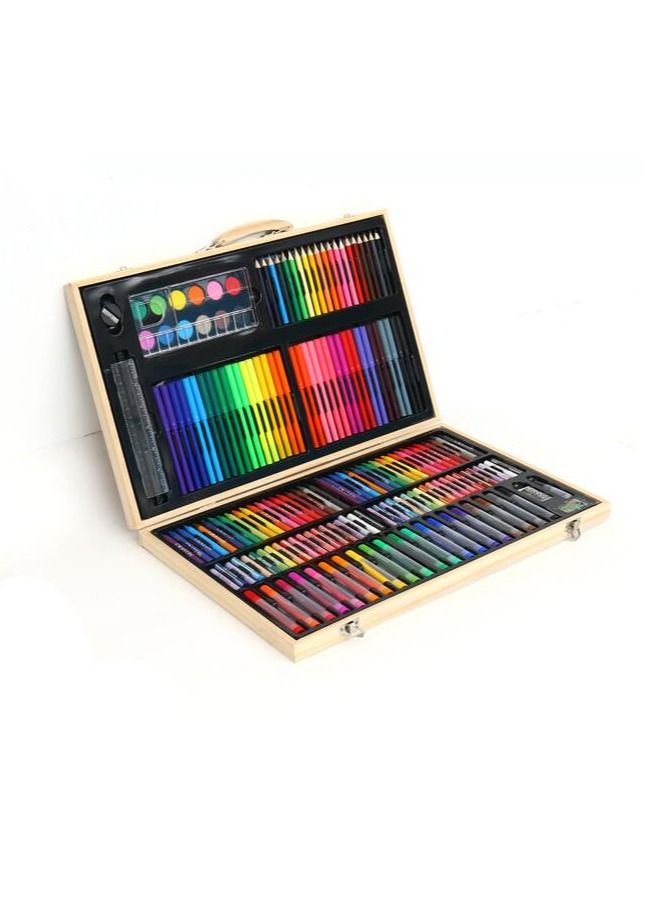 MIXDE 180 PCS Wooden Box Brush Set Watercolor Pen Crayon Oil Pastel Painting Supplies - Image 2