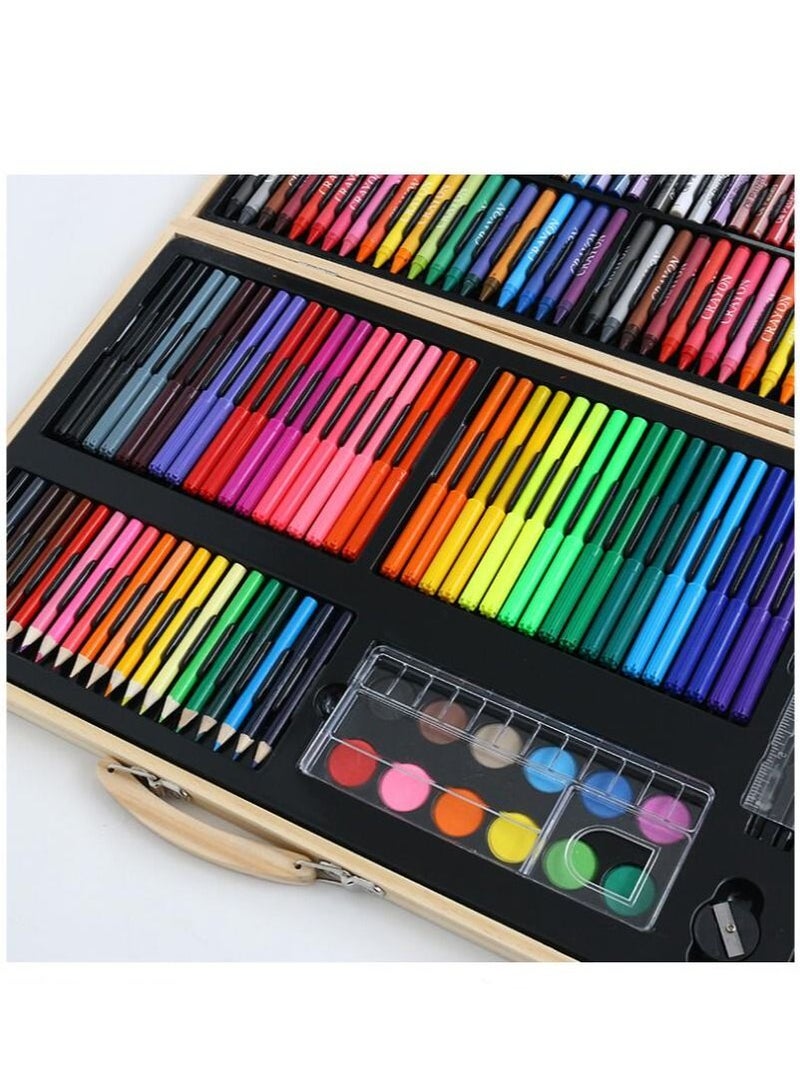 MIXDE 180 PCS Wooden Box Brush Set Watercolor Pen Crayon Oil Pastel Painting Supplies - Image 3