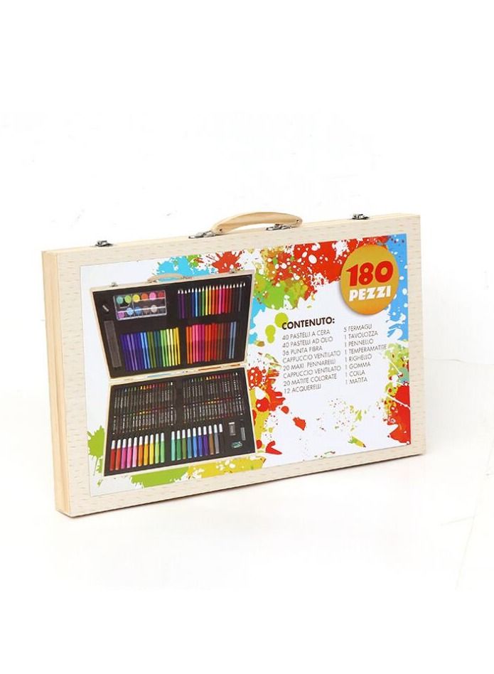 MIXDE 180 PCS Wooden Box Brush Set Watercolor Pen Crayon Oil Pastel Painting Supplies - Image 4