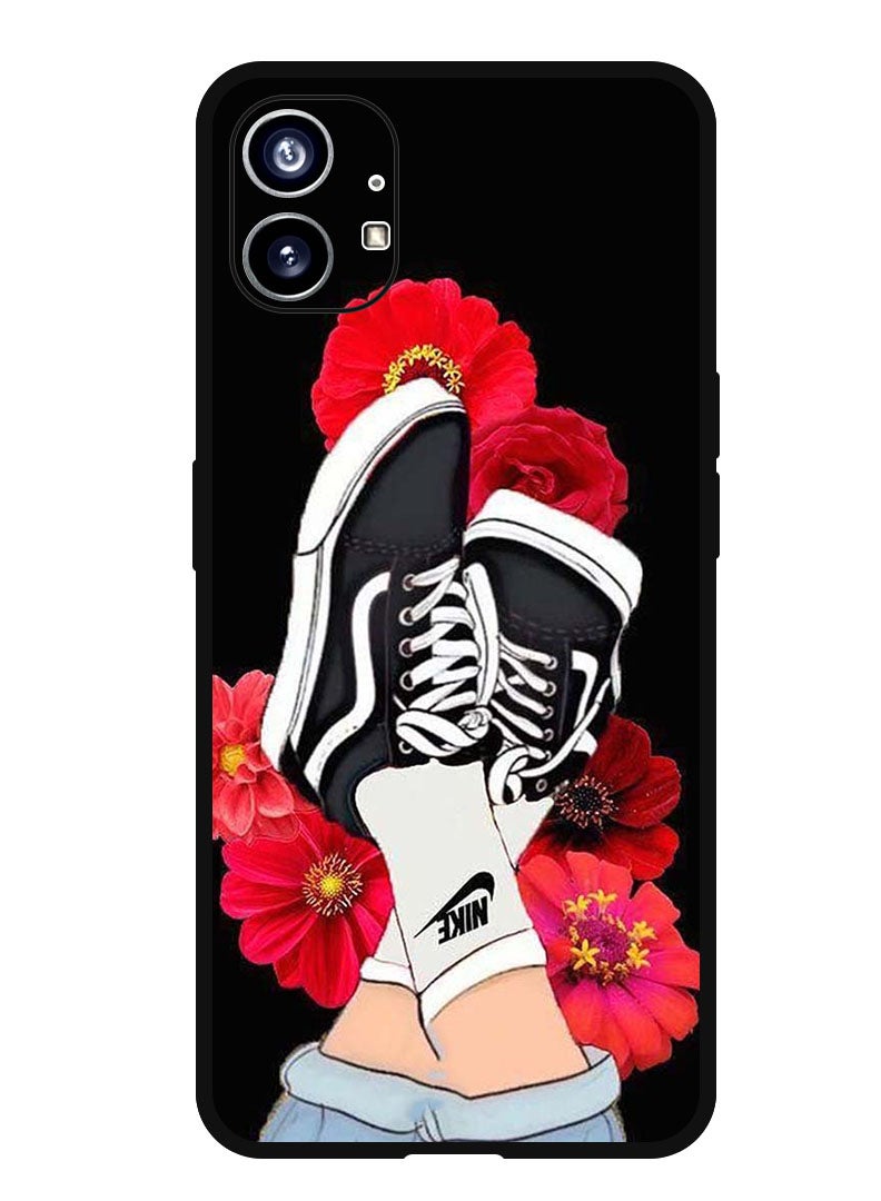 Theodor Protective Case Anti Scratch Shock Proof Bumper Cover For Nothing Phone 1 Feet & Red Flower - Image 1