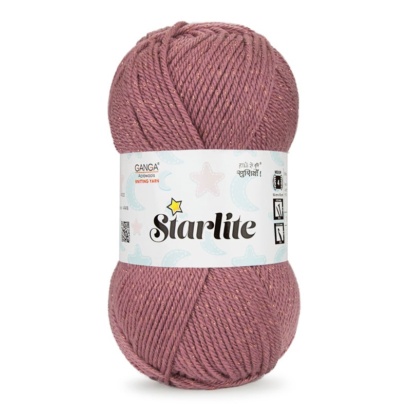 Ganga Acrowools Cotton Starlite, 99% Anti Pill Yarn 1% Metal, Hand Knitting Yarn Oekotex Class1 Certified (Stl003-Dusky Pink), 100 Gram - Image 4