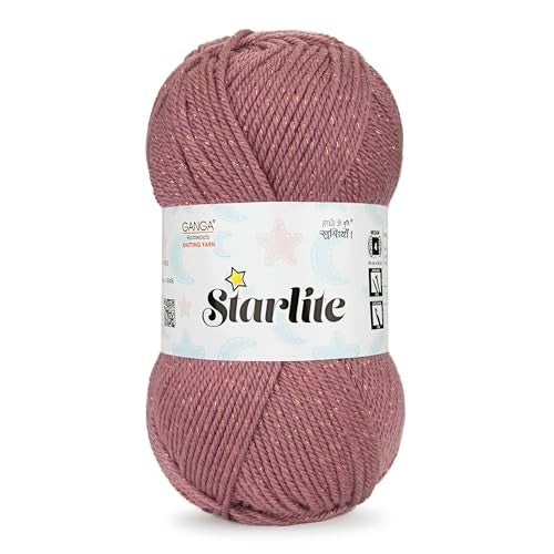 Ganga Acrowools Cotton Starlite, 99% Anti Pill Yarn 1% Metal, Hand Knitting Yarn Oekotex Class1 Certified (Stl003-Dusky Pink), 100 Gram - Image 1
