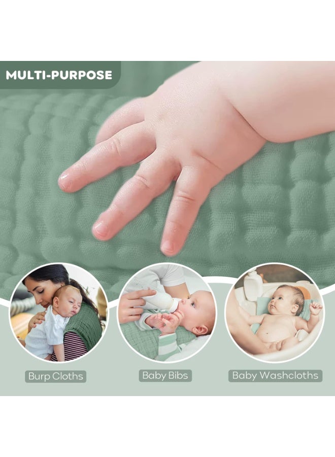 YOOFOSS Yoofoss Muslin Burp Cloths for Baby 10 Pack 100% Organic Cotton Baby Washcloths for Boys Girls Large 20''X10'' Super Soft and Absorbent Gradient Green - Image 4