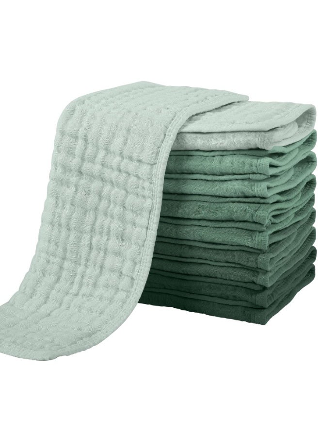 YOOFOSS Yoofoss Muslin Burp Cloths for Baby 10 Pack 100% Organic Cotton Baby Washcloths for Boys Girls Large 20''X10'' Super Soft and Absorbent Gradient Green - Image 1