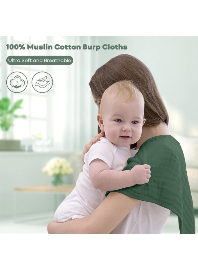YOOFOSS Yoofoss Muslin Burp Cloths for Baby 10 Pack 100% Organic Cotton Baby Washcloths for Boys Girls Large 20''X10'' Super Soft and Absorbent Gradient Green - Image 3