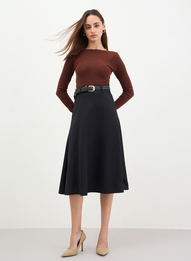 ستايلي تنورة ميدي بحزام وحافة واسعة - Image 2