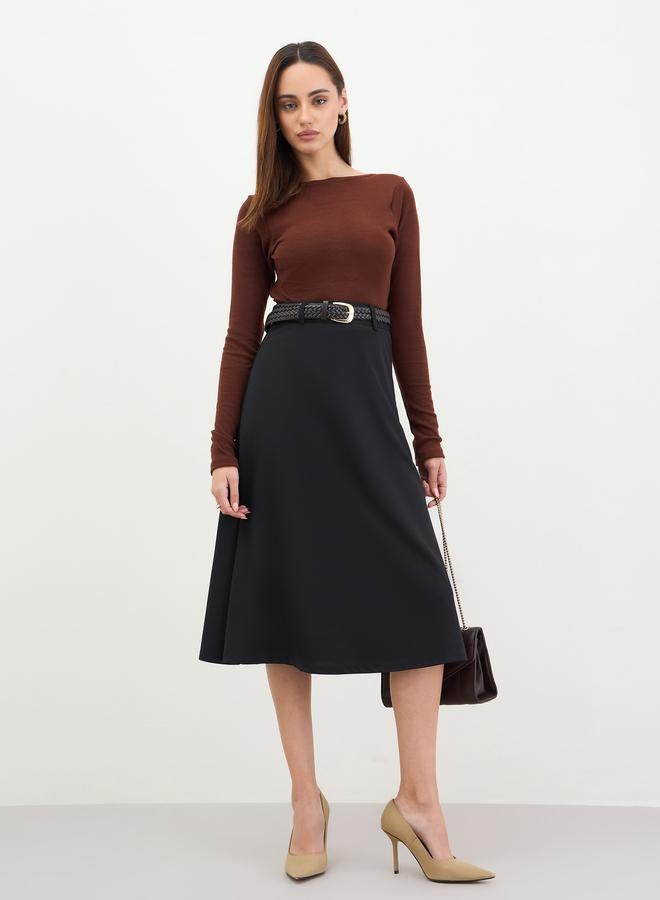 ستايلي تنورة ميدي بحزام وحافة واسعة - Image 1