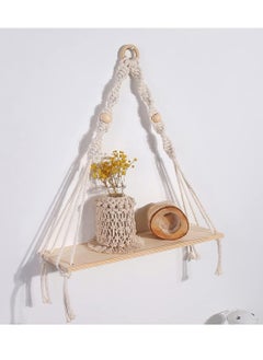 Excefore Macrame Hanging Shelves Boho Wall Decor, Macrame Wall Hanging Shelf - Boho Wood Wall Shelves with Wood Beads, Rustic Display Shelving for Bedroom Living Room Preppy Room Nursery Decor  - Image 1