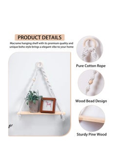 Excefore Macrame Hanging Shelves Boho Wall Decor, Macrame Wall Hanging Shelf - Boho Wood Wall Shelves with Wood Beads, Rustic Display Shelving for Bedroom Living Room Preppy Room Nursery Decor  - Image 4