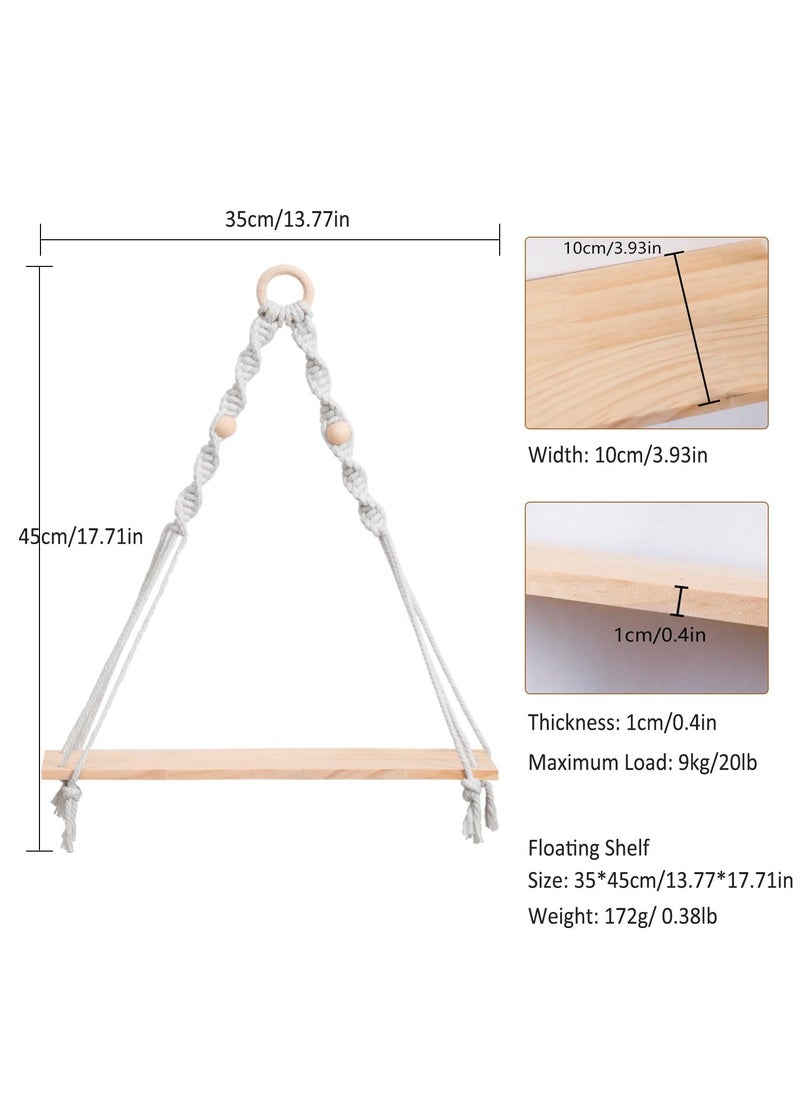 Excefore Macrame Hanging Shelves Boho Wall Decor, Macrame Wall Hanging Shelf - Boho Wood Wall Shelves with Wood Beads, Rustic Display Shelving for Bedroom Living Room Preppy Room Nursery Decor  - Image 2
