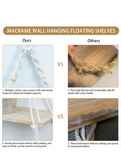 Excefore Macrame Hanging Shelves Boho Wall Decor, Macrame Wall Hanging Shelf - Boho Wood Wall Shelves with Wood Beads, Rustic Display Shelving for Bedroom Living Room Preppy Room Nursery Decor  - Image 5