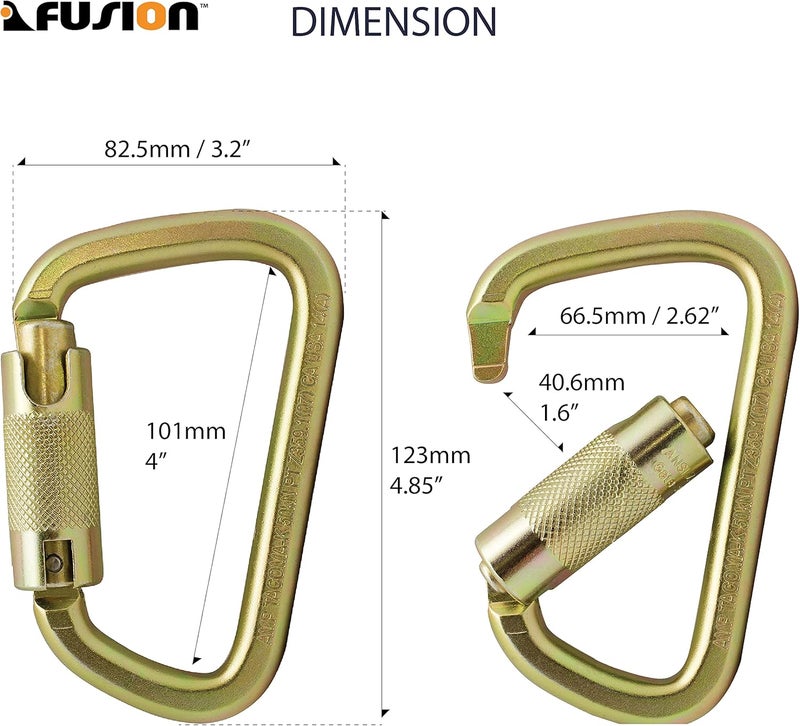 FUSION Triple Lock Carabiner - Gold, Tacoma Extra Duty 60KN - Image 2