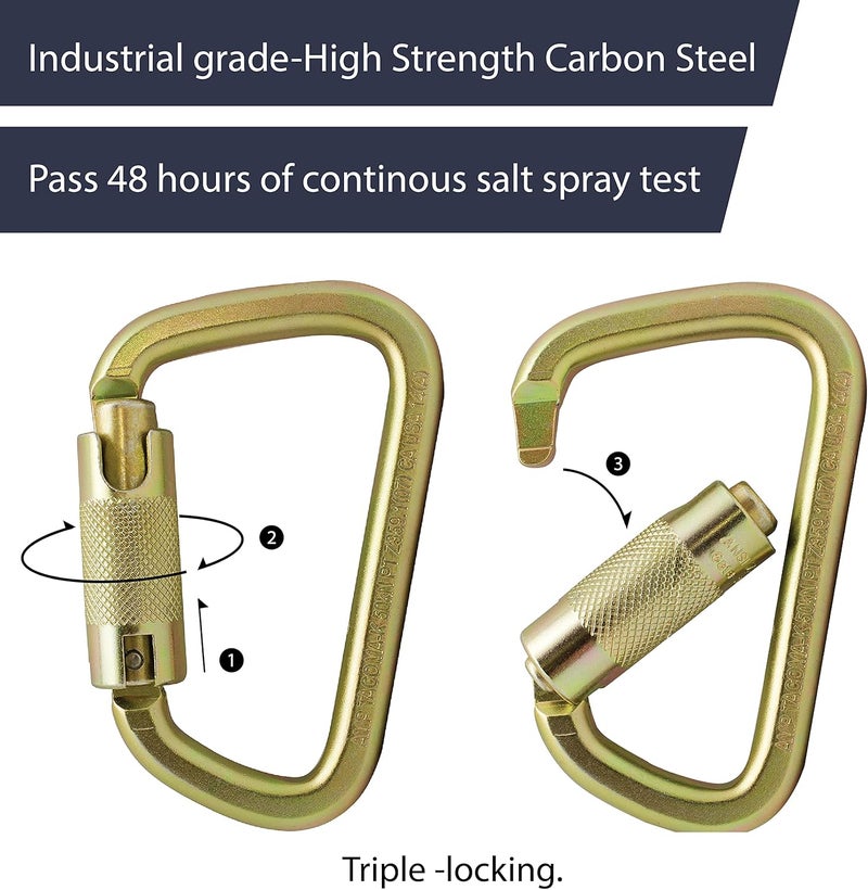 FUSION Triple Lock Carabiner - Gold, Tacoma Extra Duty 60KN - Image 3