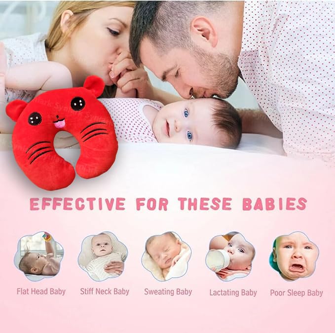 Synlark® New Born Baby Supersoft Neck Supporting Pillow for Head Shaping Baby (0-18 Month), Cotton, Pack of 1 (Red) - Image 2