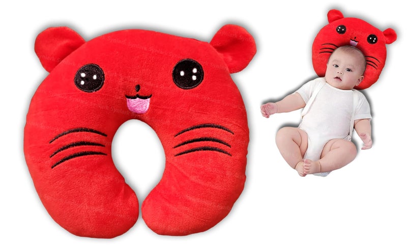 Synlark® New Born Baby Supersoft Neck Supporting Pillow for Head Shaping Baby (0-18 Month), Cotton, Pack of 1 (Red) - Image 1