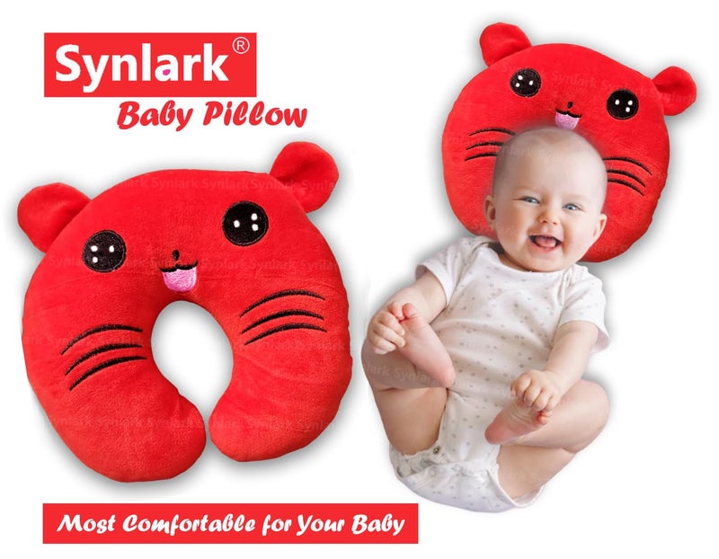 Synlark® New Born Baby Supersoft Neck Supporting Pillow for Head Shaping Baby (0-18 Month), Cotton, Pack of 1 (Red) - Image 3