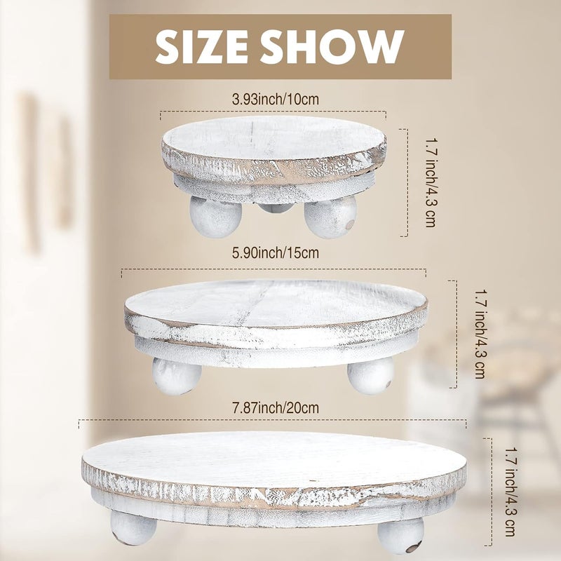 Amyhill 3 Pieces Wood Risers for Decor Wood Pedestal Mini Riser Stand Round Wooden Riser Rustic Farmhouse Riser for Decor Tiered Tray Decor Riser for Home Kitchen (Washed White, 8/6/4 Inch) - Image 3
