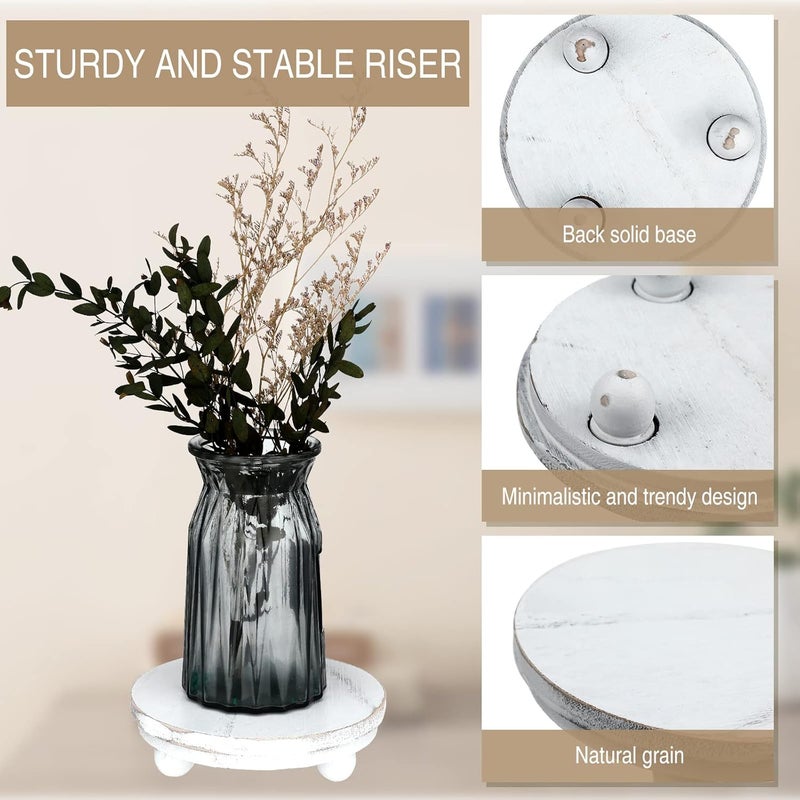 Amyhill 3 Pieces Wood Risers for Decor Wood Pedestal Mini Riser Stand Round Wooden Riser Rustic Farmhouse Riser for Decor Tiered Tray Decor Riser for Home Kitchen (Washed White, 8/6/4 Inch) - Image 4