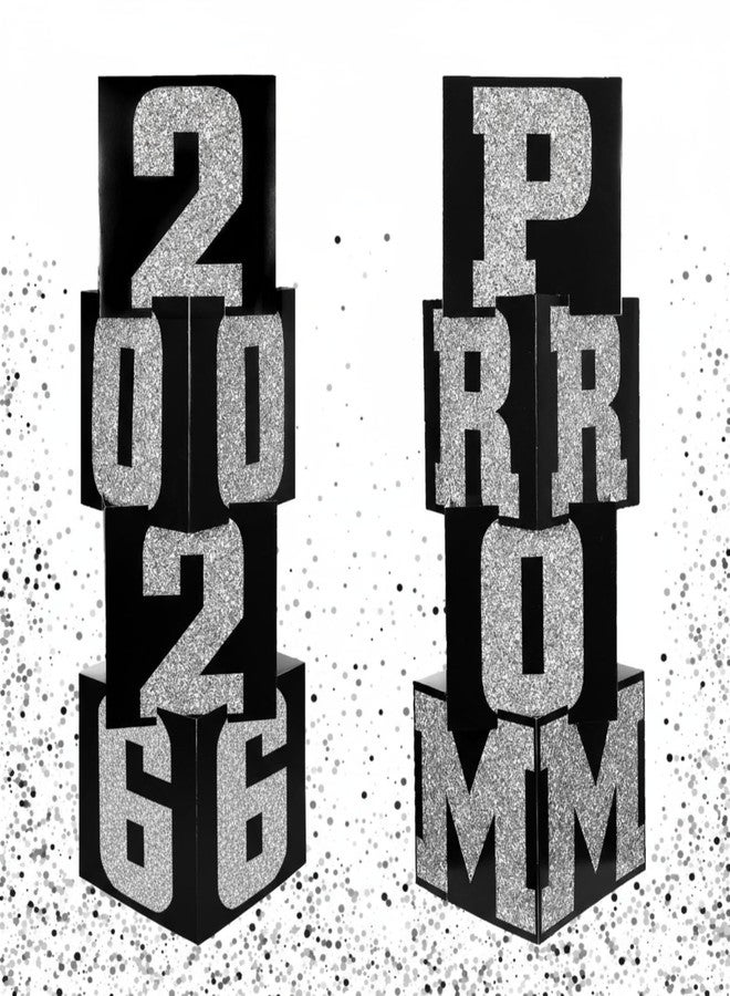 Queekay 8 Pcs Prom Column Standup Photo Booth Decorations 2026 Prom Backdrop Balloon Boxes Cardboard Decoration Column for Party College, 11.8 x 44.9 Inch(Silver, Black) - Image 1