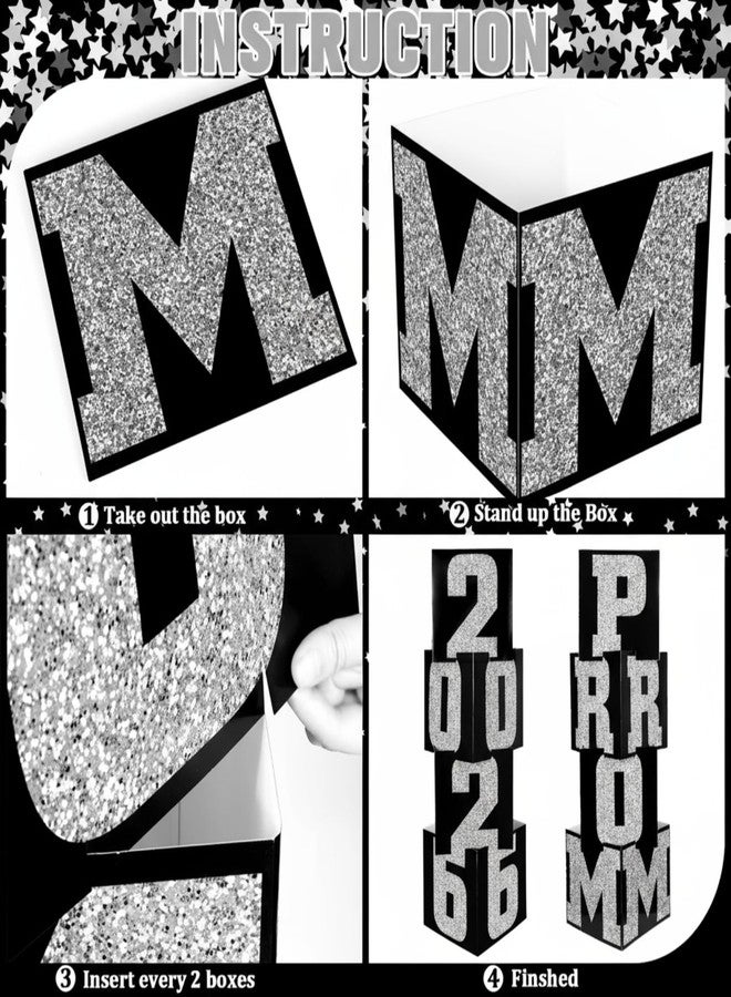 Queekay 8 Pcs Prom Column Standup Photo Booth Decorations 2026 Prom Backdrop Balloon Boxes Cardboard Decoration Column for Party College, 11.8 x 44.9 Inch(Silver, Black) - Image 3