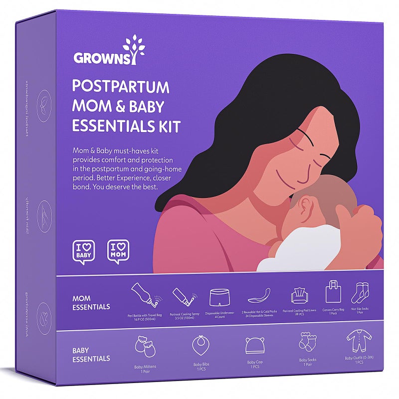GROWNSY Grownsy Postpartum Mom Baby Essential Kits Postpartum Recovery Kit for Labor Delivery with Hospital Essentials for Women After Birth with PERI Bottle Herbal Cooling Spray Herbal Cooling Liner 
