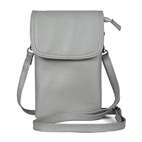 befen Grey Genuine Leather Cell Phone Bag, Small Crossbody Purse Bags for Women Trendy, Fit iPhone 14 (Light Gray) - Image 1