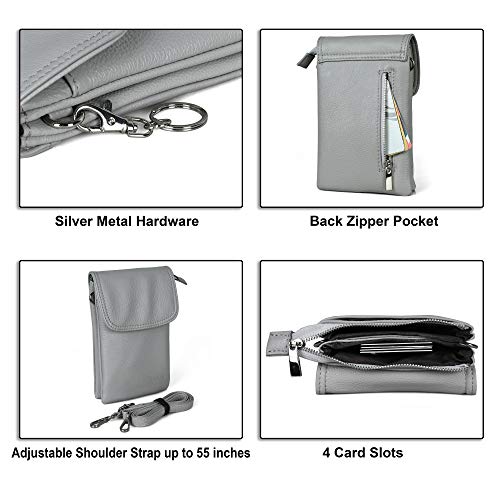 befen Grey Genuine Leather Cell Phone Bag, Small Crossbody Purse Bags for Women Trendy, Fit iPhone 14 (Light Gray) - Image 5