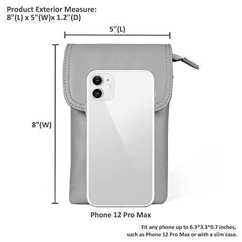 befen Grey Genuine Leather Cell Phone Bag, Small Crossbody Purse Bags for Women Trendy, Fit iPhone 14 (Light Gray) - Image 4