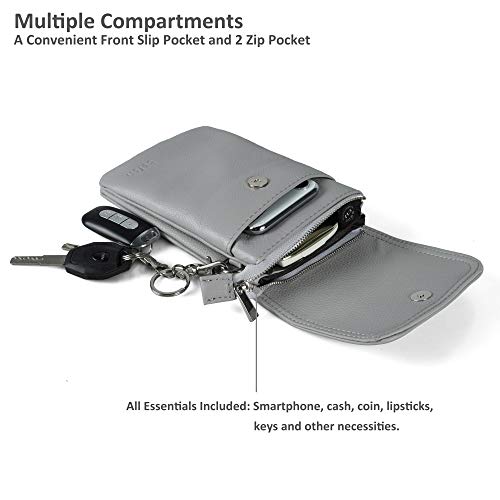 befen Grey Genuine Leather Cell Phone Bag, Small Crossbody Purse Bags for Women Trendy, Fit iPhone 14 (Light Gray) - Image 3