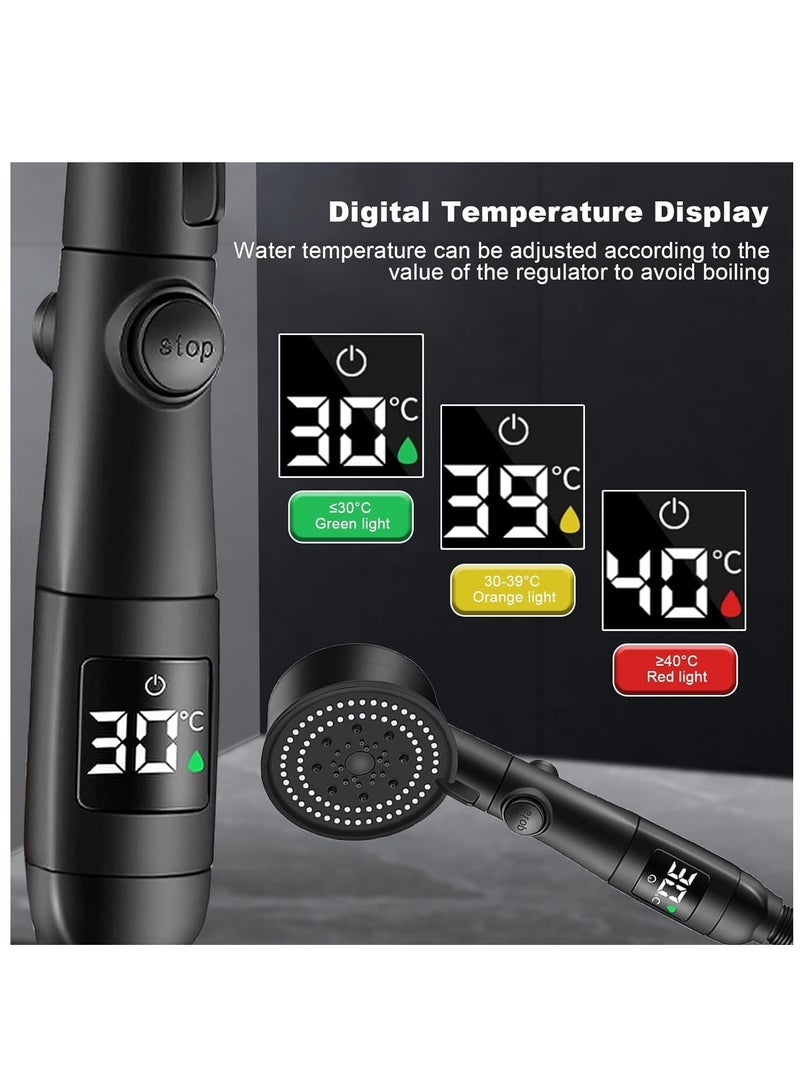 High Pressure Shower Head, Handheld Shower 5 Modes Power Shower Head,Shower Head and Hose 2m with Temperature Indicator, Water Saving Shower Head for Adults Children Pets - Image 2